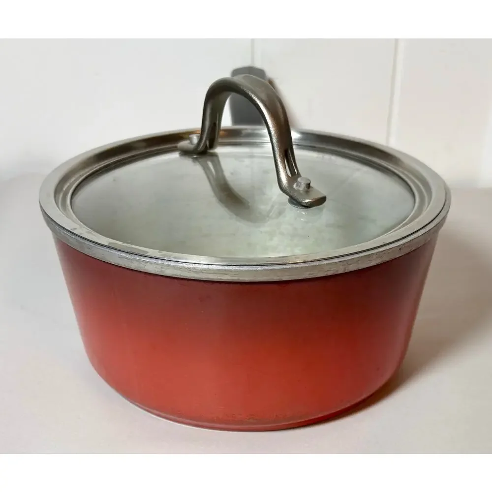 Vintage Club Cookware Poppy Red Aluminum 2 QT Saucepan with replacement lid